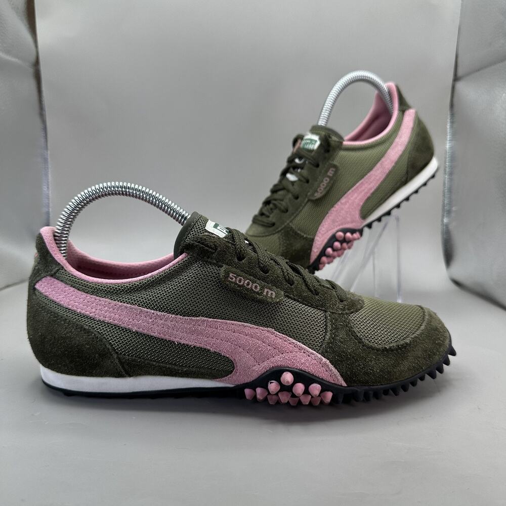 Vintage Puma 5000 m Shoes Womens Size 8 Green Pink Suede 342508-05 00s